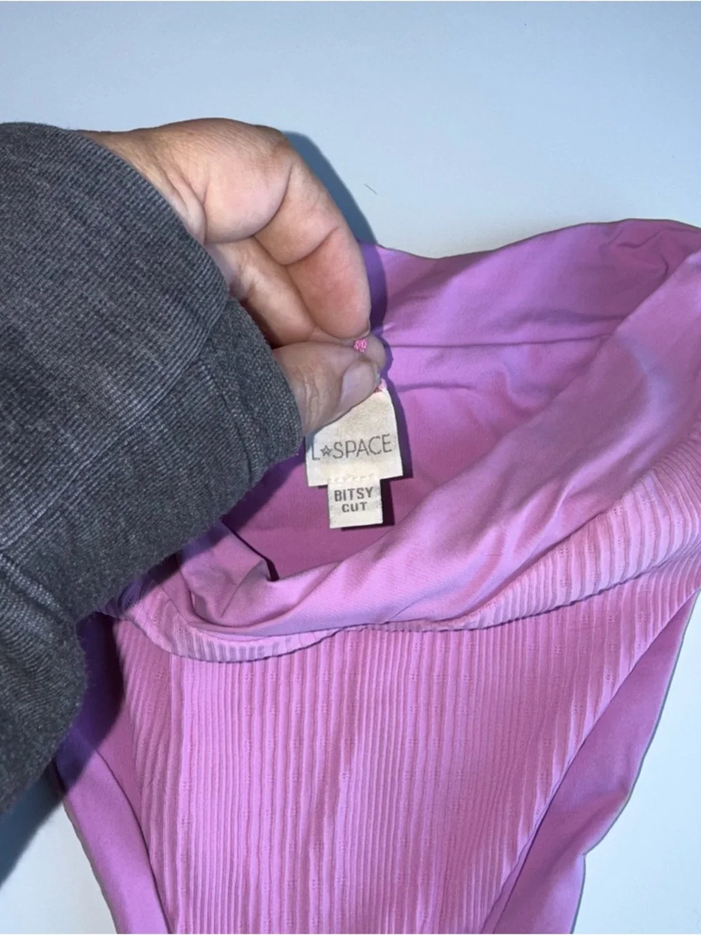 L*SPACE Peony Purple Siren Top Court Bottom Ribbed Miami Beach style Bikini L - Picture 9 of 11